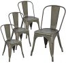 Chaise Yaheetech YA-00094675 : lot de 4 chaise de cuisine tabouret salle a manger industrielle 45 cm de hauteur empilable metallique avec dossier jardin bistrot cafe salon
